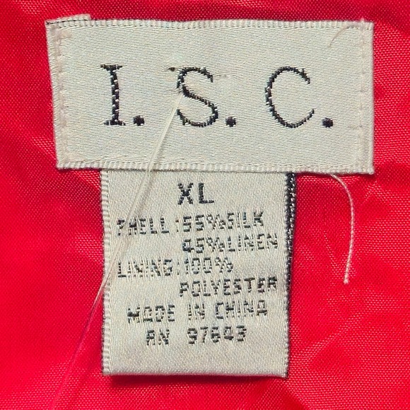 ISC Red Silk Linen Blend Long Sleeve Button Down Blouse Top Womens XL‎ Holiday - Picture 3 of 5